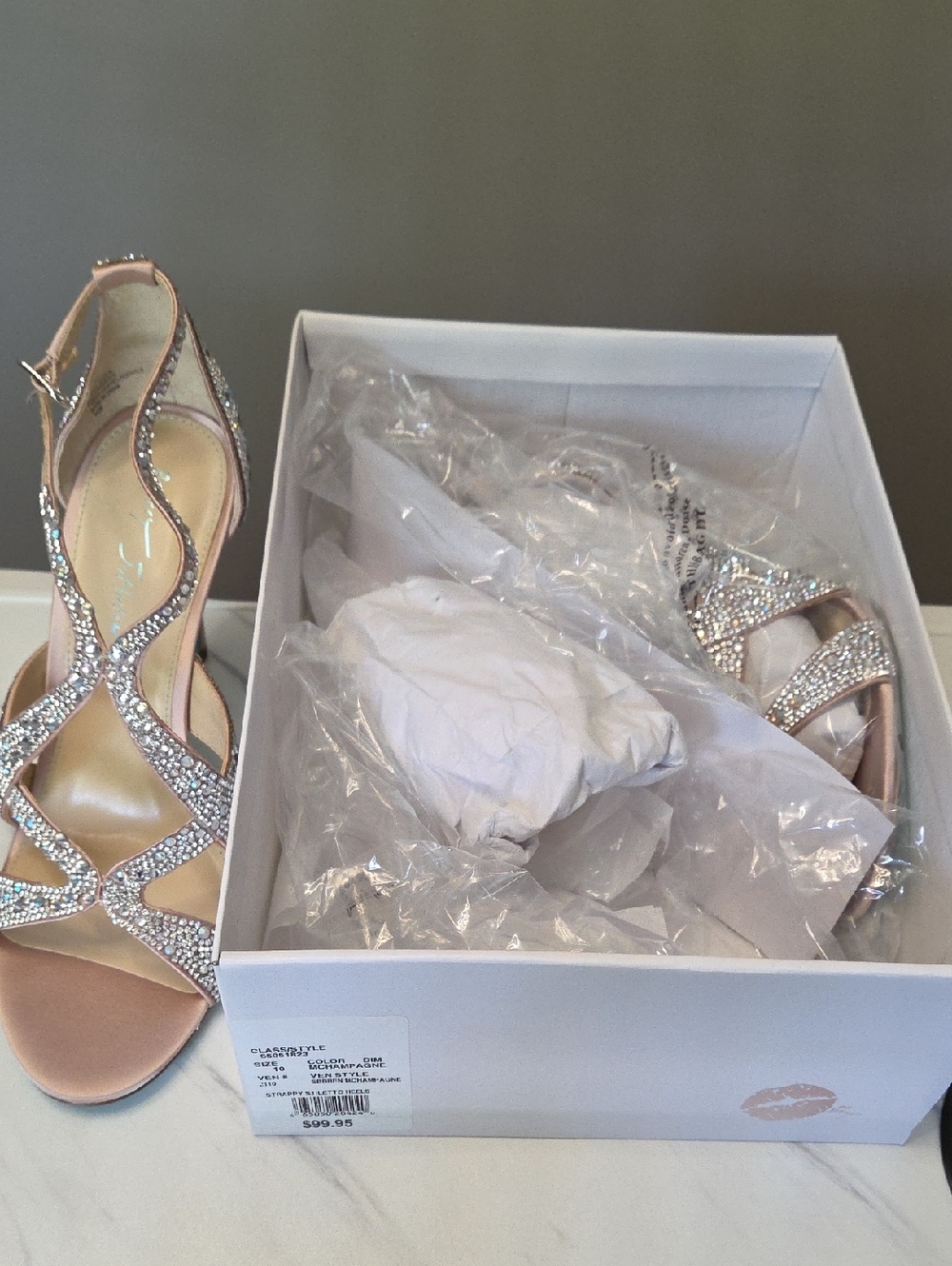 Betsy Johnson x David's Bridal Champagns Crystal Strappy Heels - Picture 2 of 10